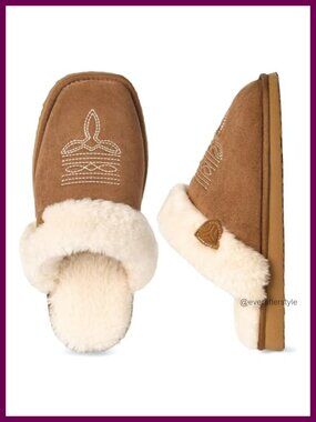 Western Fuzzy Slippers Square Toe Faux Fur Plush Indoor Outdoor